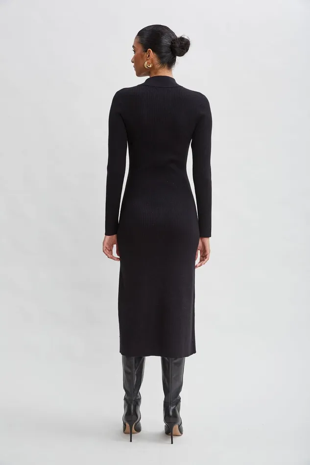 Elie Tahari Button Sweater Dress Noir Women Dresses and Jumpsuits