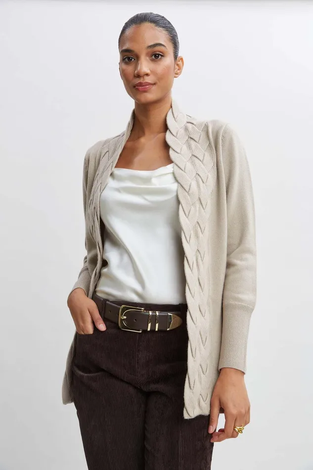 Elie Tahari Cable Cardigan French Vanilla Women Tops