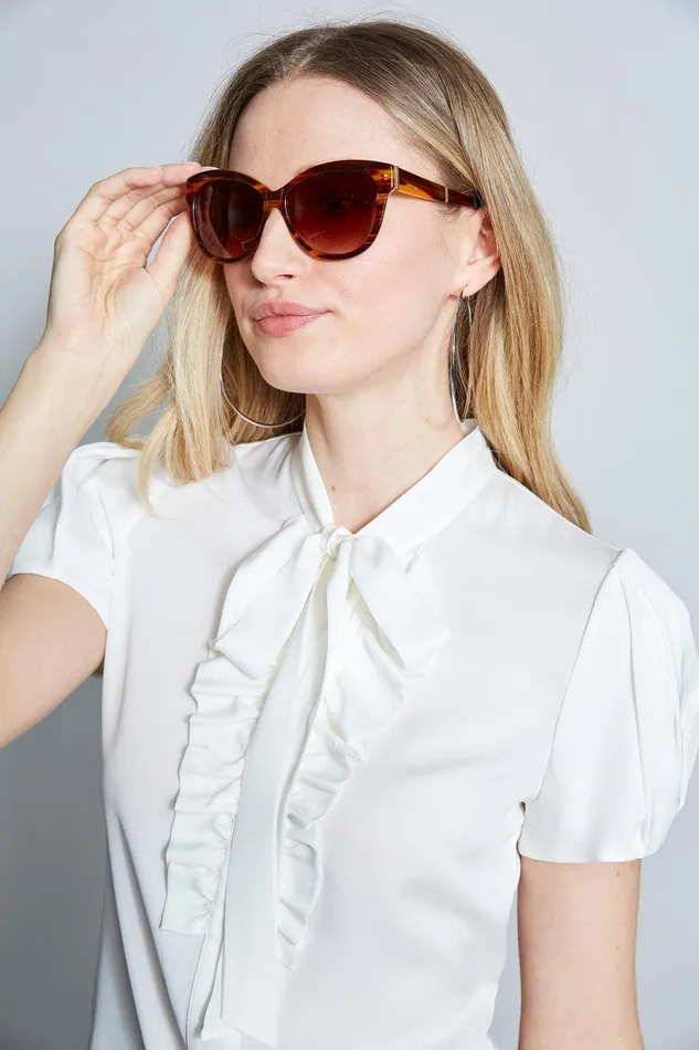 Elie Tahari Cat Eye Acetate Sunglasses Blonde Horn Cream Women Sunglasses