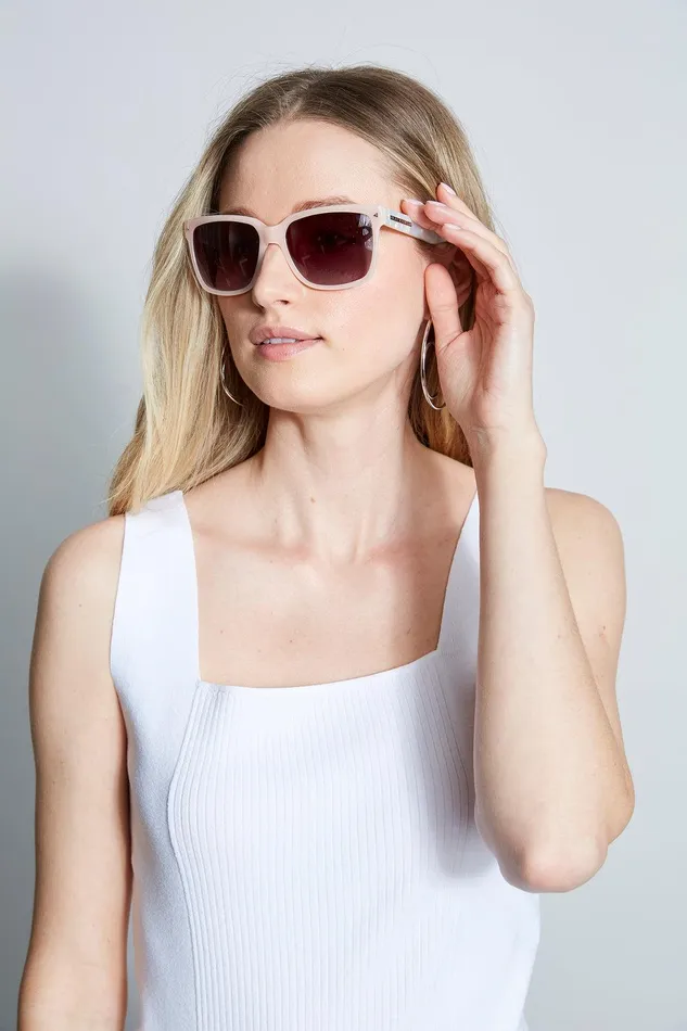 Elie Tahari Classic Rectangle Sunglasses Milky Pinkpearl Women Sunglasses