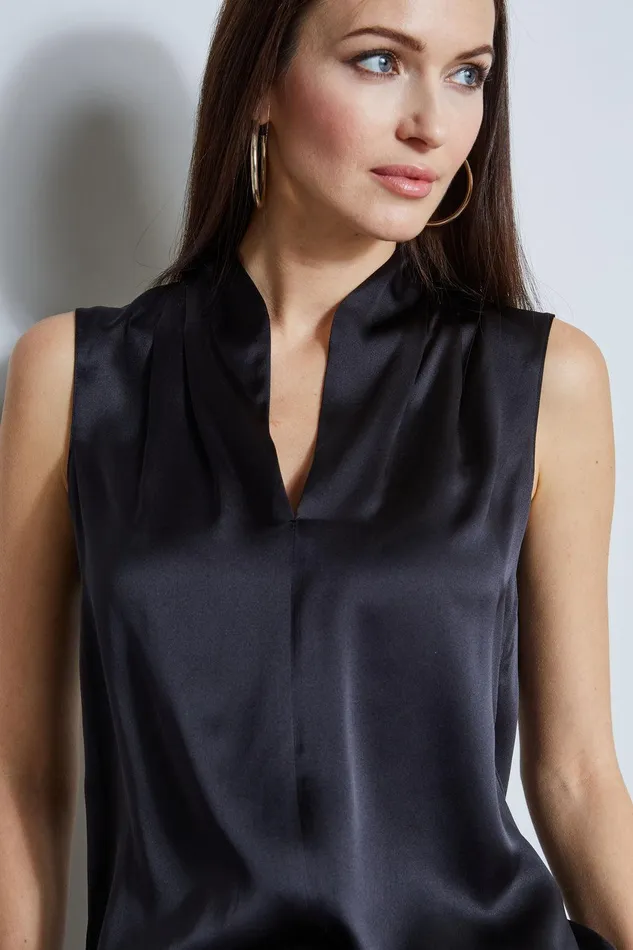 Elie Tahari Contour Silk Satin Shirt Black Women Tops