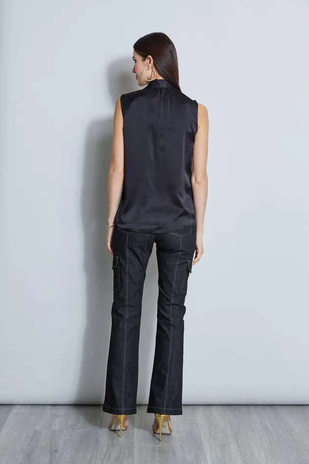 Elie Tahari Contour Silk Satin Shirt Black Women Tops