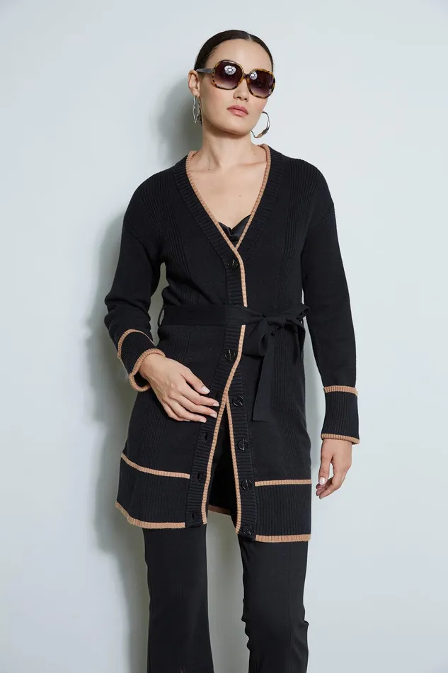 Elie Tahari Contrast Cardigan Noirfossil Women Tops