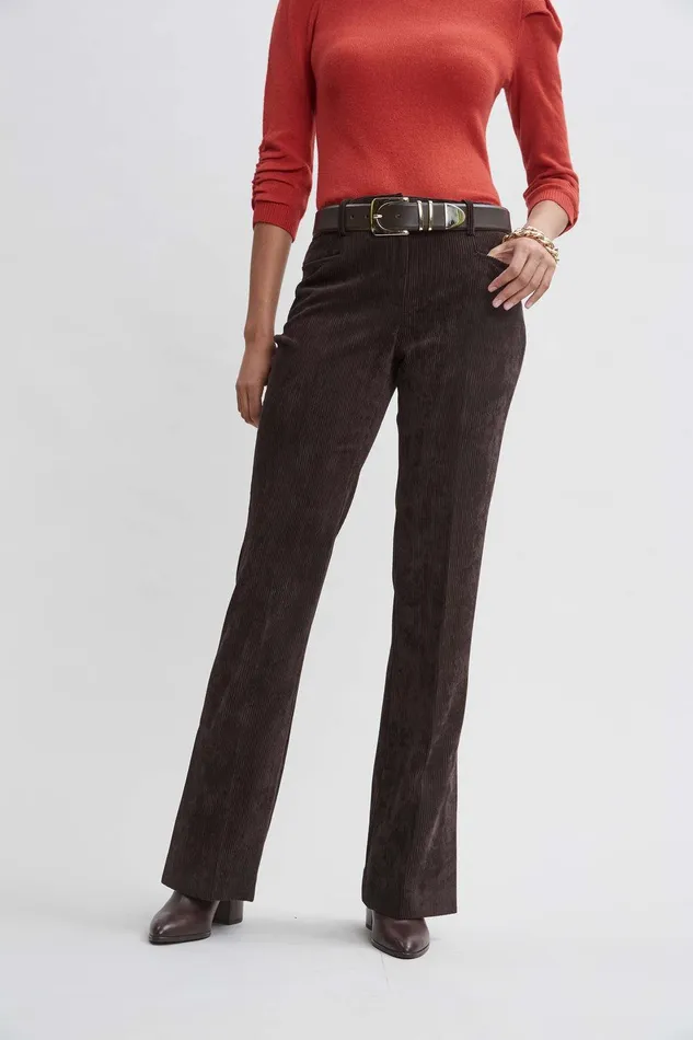 Elie Tahari Corduroy Fit and Flare Pant Wood Women Bottoms