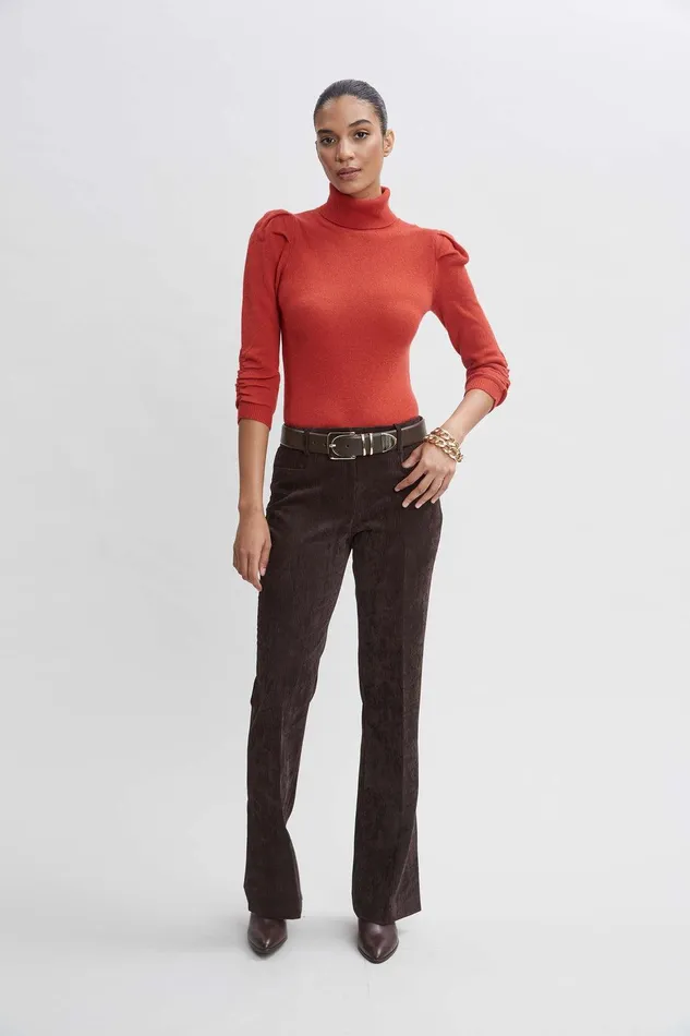 Elie Tahari Corduroy Fit and Flare Pant Wood Women Bottoms