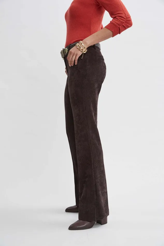 Elie Tahari Corduroy Fit and Flare Pant Wood Women Bottoms