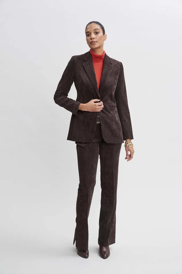 Elie Tahari Corduroy Fit and Flare Pant Wood Women Bottoms