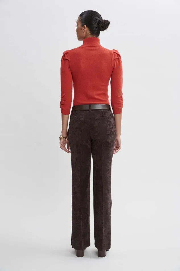 Elie Tahari Corduroy Fit and Flare Pant Wood Women Bottoms