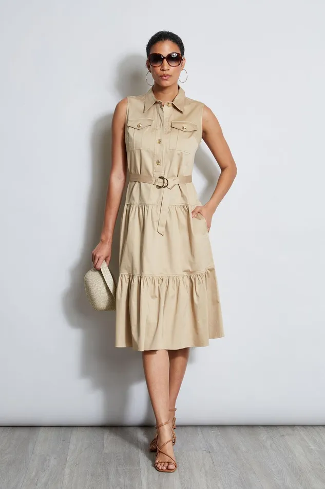 Elie Tahari Cotton Utility Dress Sandcastle Women Dresses and Jumpsuits