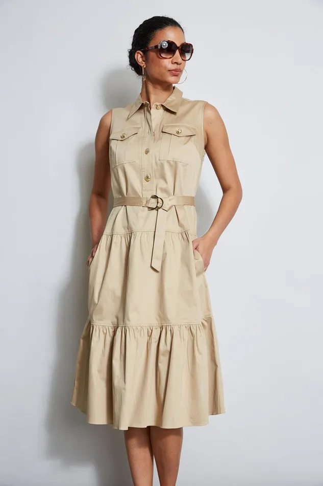 Elie Tahari Cotton Utility Dress Sandcastle Women Dresses and Jumpsuits