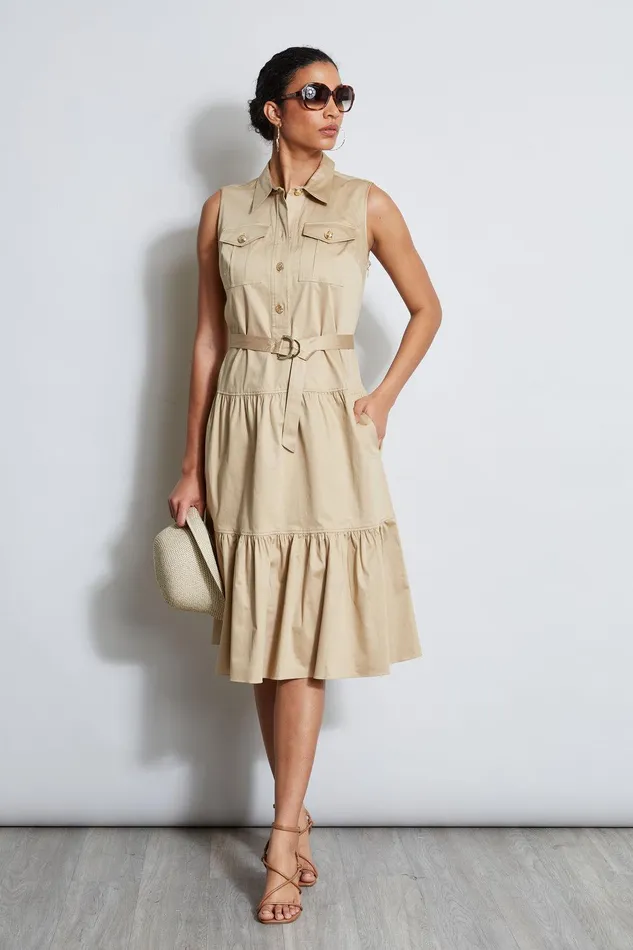 Elie Tahari Cotton Utility Dress Sandcastle Women Dresses and Jumpsuits