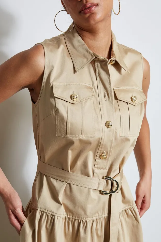 Elie Tahari Cotton Utility Dress Sandcastle Women Dresses and Jumpsuits