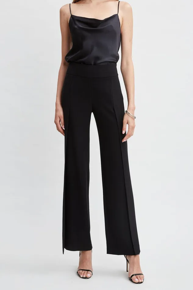 Elie Tahari Crepe Overlay Slit Pant Black Women Bottoms