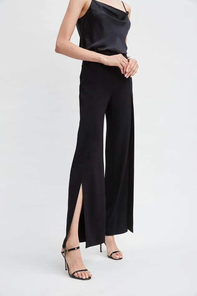 Elie Tahari Crepe Overlay Slit Pant Black Women Bottoms