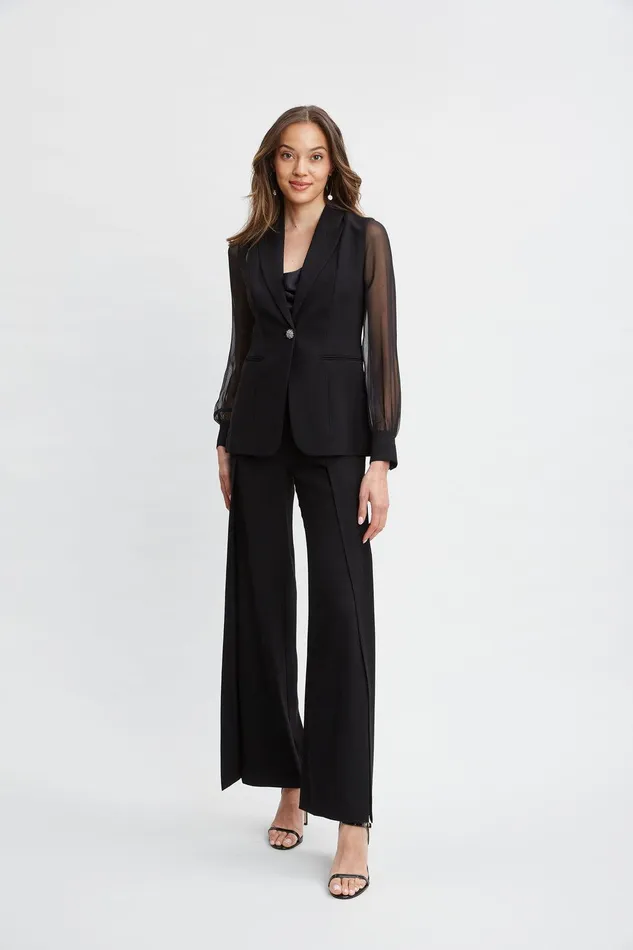Elie Tahari Crepe Overlay Slit Pant Black Women Bottoms