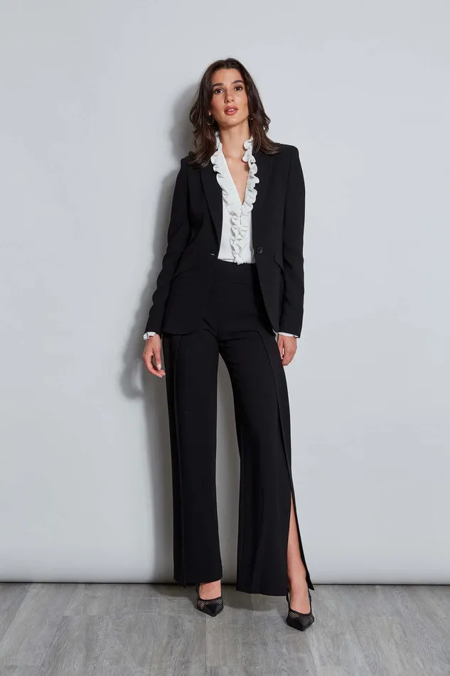 Elie Tahari Crepe Overlay Slit Pant Black Women Bottoms