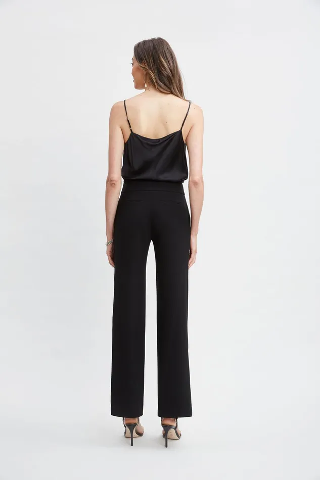Elie Tahari Crepe Overlay Slit Pant Black Women Bottoms