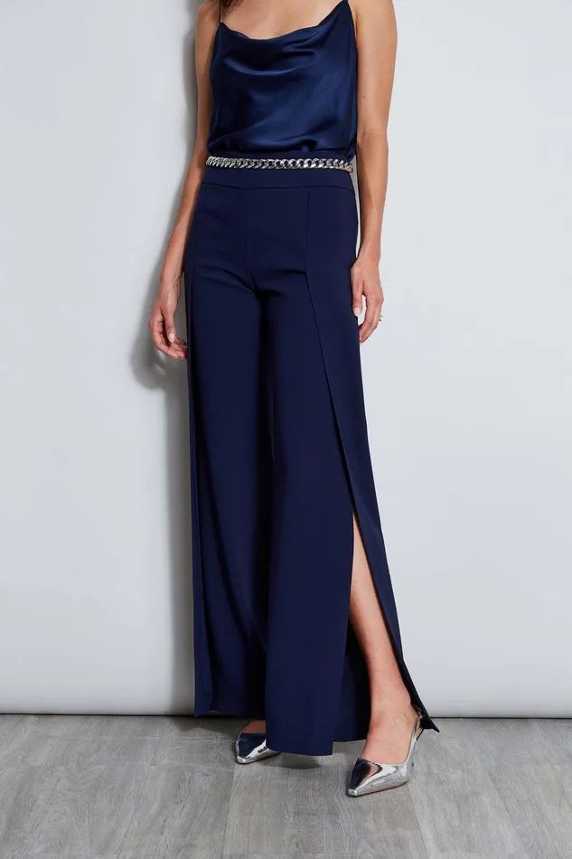 Elie Tahari Crepe Overlay Slit Pant Galaxy Navy Women Suiting