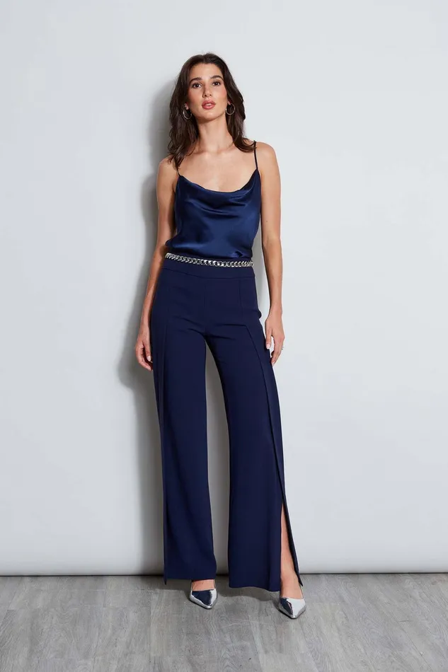 Elie Tahari Crepe Overlay Slit Pant Galaxy Navy Women Suiting