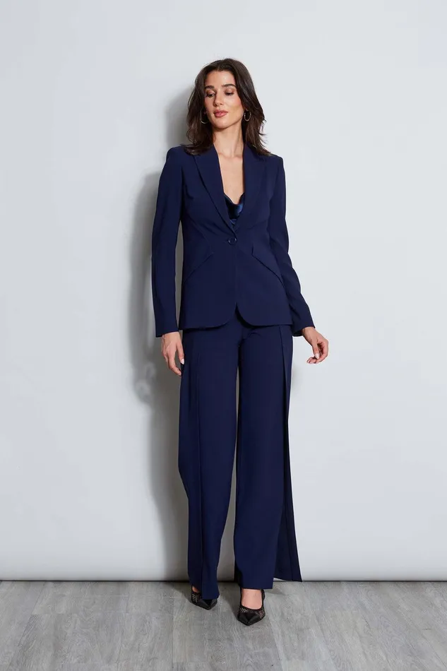 Elie Tahari Crepe Overlay Slit Pant Galaxy Navy Women Suiting