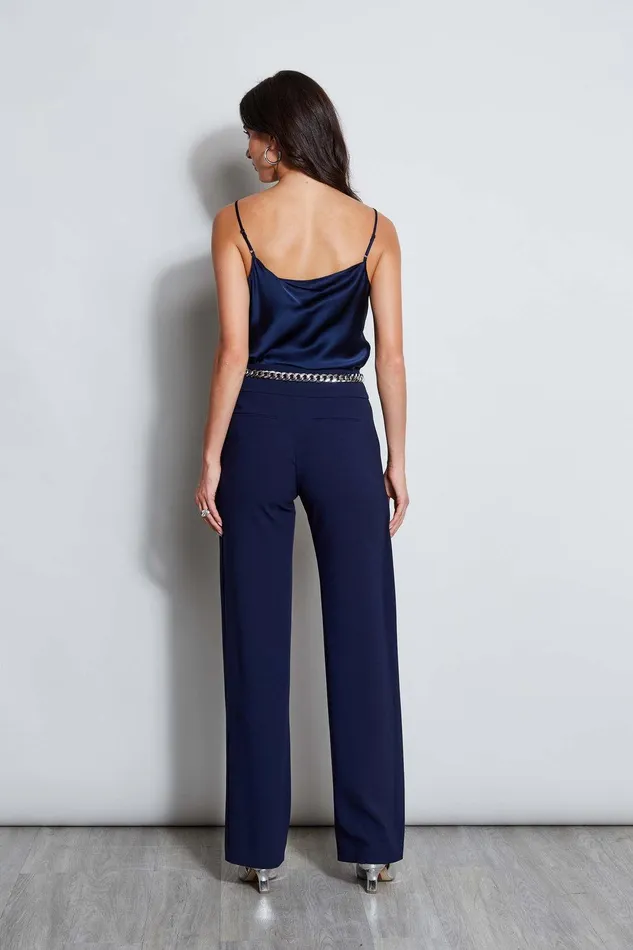 Elie Tahari Crepe Overlay Slit Pant Galaxy Navy Women Suiting