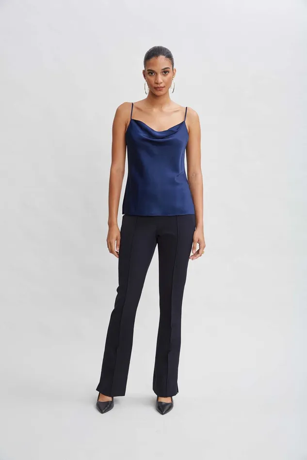 Elie Tahari Crepe Seam Slit Flare Pant Stargazer Women Bottoms