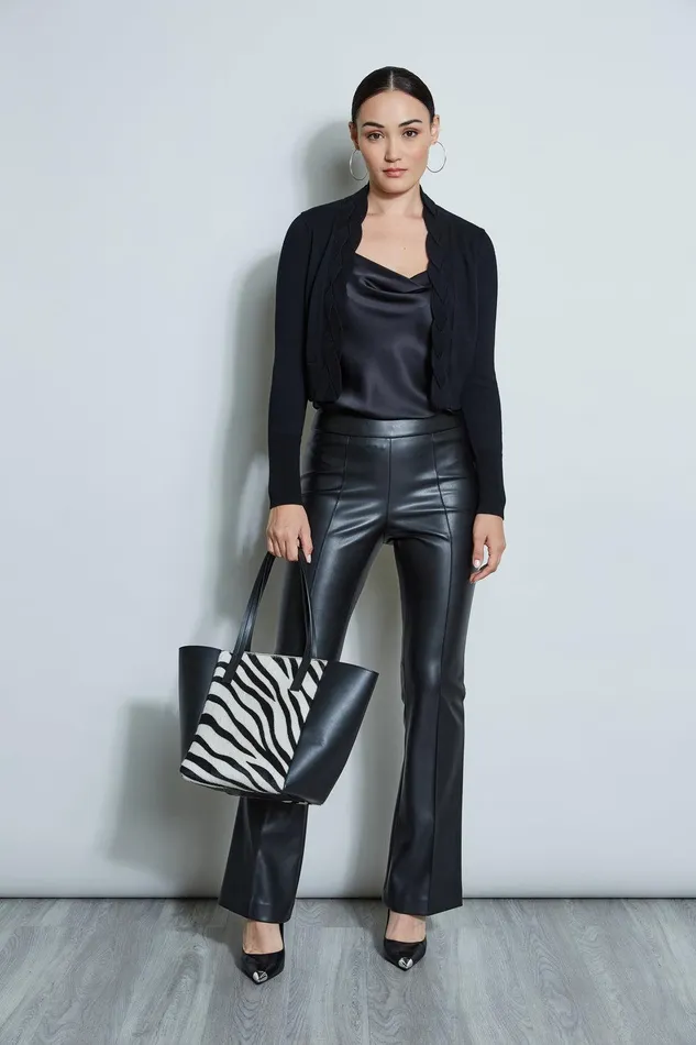 Elie Tahari Cropped Cable Cardigan Black Women Tops