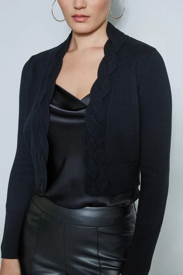 Elie Tahari Cropped Cable Cardigan Black Women Tops