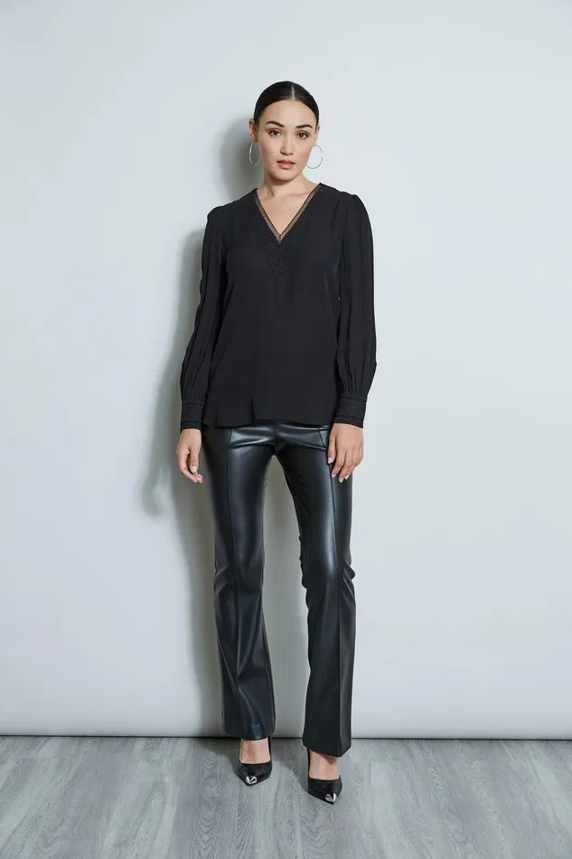 Elie Tahari Embroidered Silk Shirt Black Women Tops