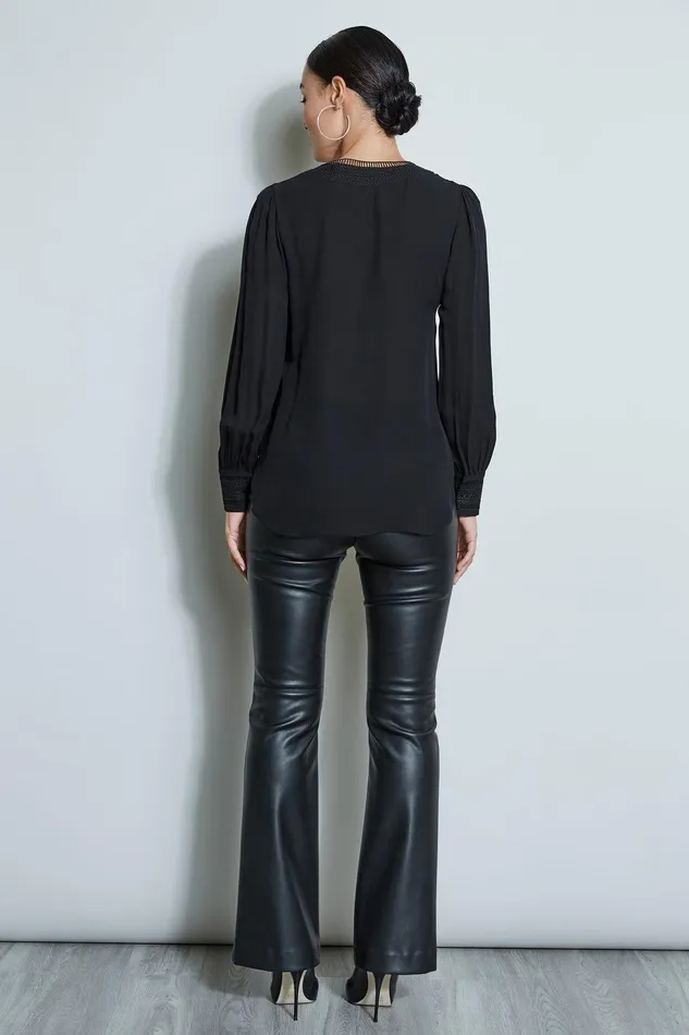 Elie Tahari Embroidered Silk Shirt Black Women Tops