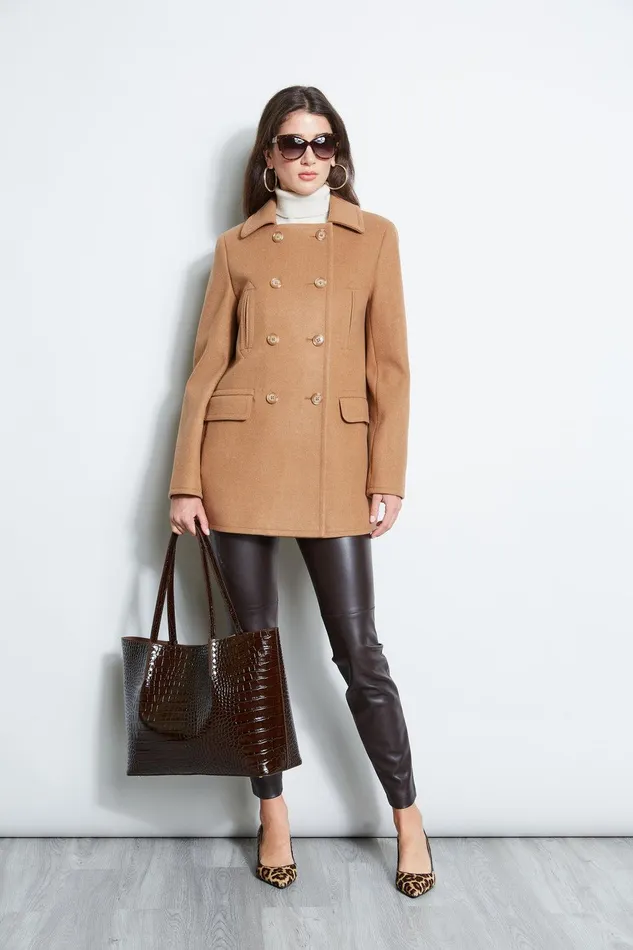 Elie Tahari Faux Fur Collar Peacoat Camel Women Coats