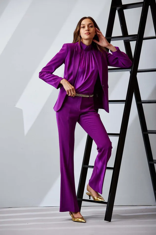 Elie Tahari Fit and Flare Pant Berry Women Suiting