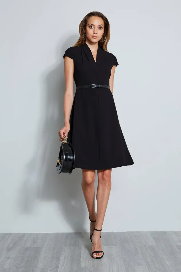 Elie Tahari Judith Belted Dress Black Women Dresses and Jumpsuits