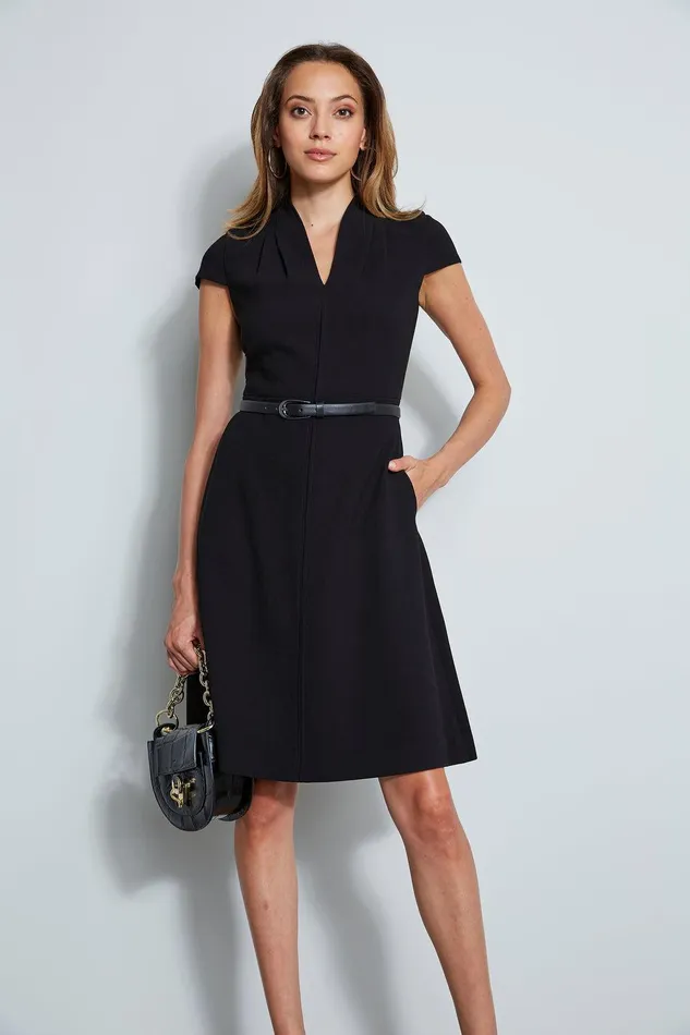 Elie Tahari Judith Belted Dress Black Women Dresses and Jumpsuits