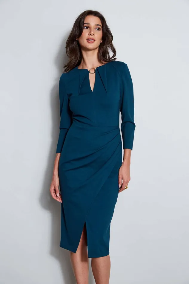 Elie Tahari Keyhole Ring Wrap Dress Ocean Women Dresses and Jumpsuits