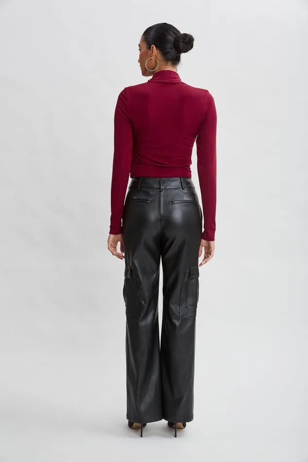 Elie Tahari Long Sleeve Ruched Draped Knit Sangria Women Tops