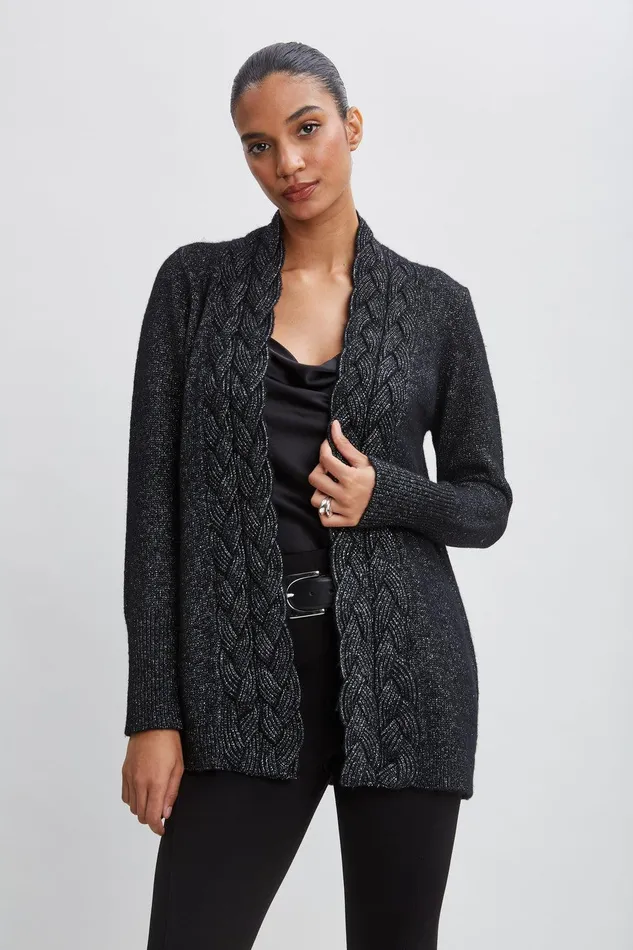 Elie Tahari Metallic Cable Cardigan Blacksilver Women Tops
