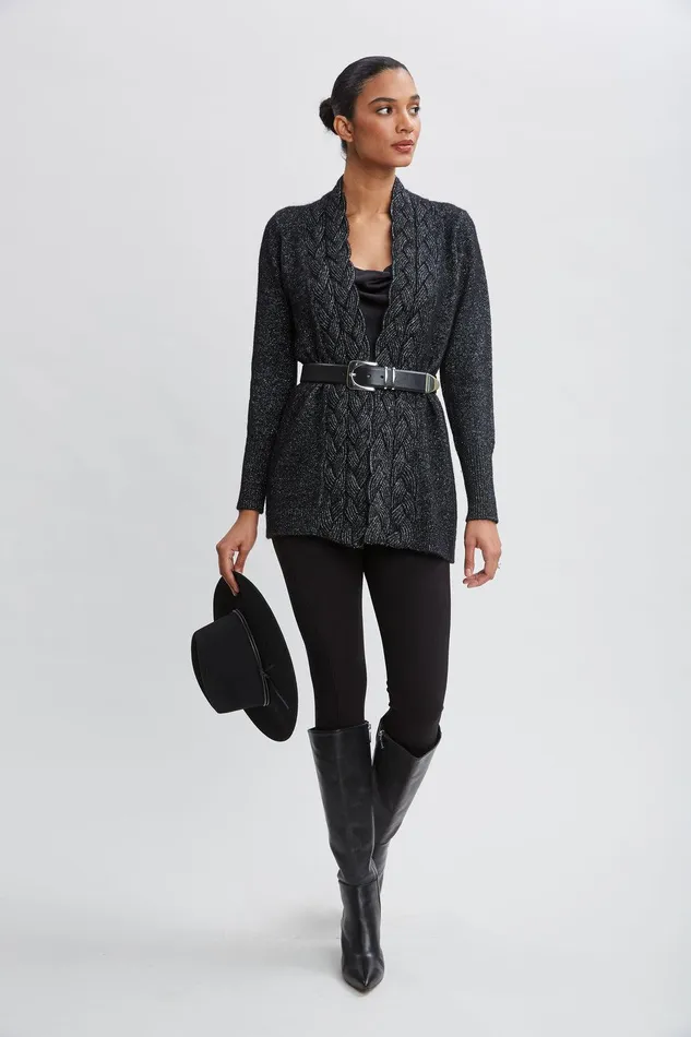 Elie Tahari Metallic Cable Cardigan Blacksilver Women Tops