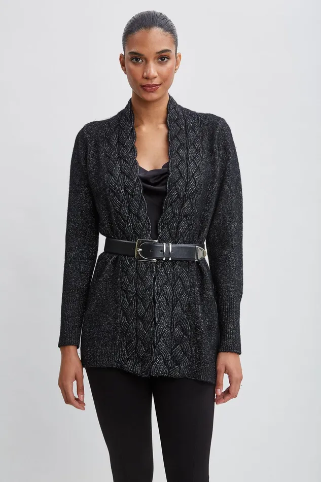 Elie Tahari Metallic Cable Cardigan Blacksilver Women Tops