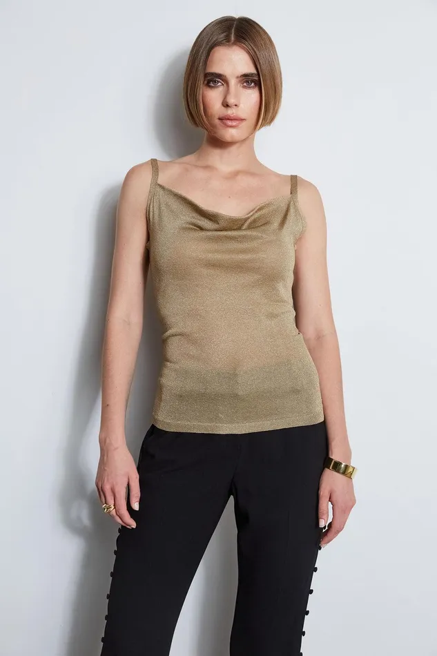 Elie Tahari Metallic Knit Cami Bronze Women Tops