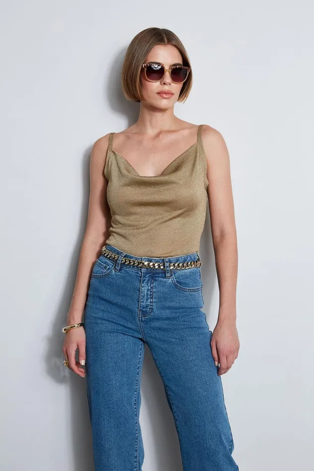 Elie Tahari Metallic Knit Cami Bronze Women Tops