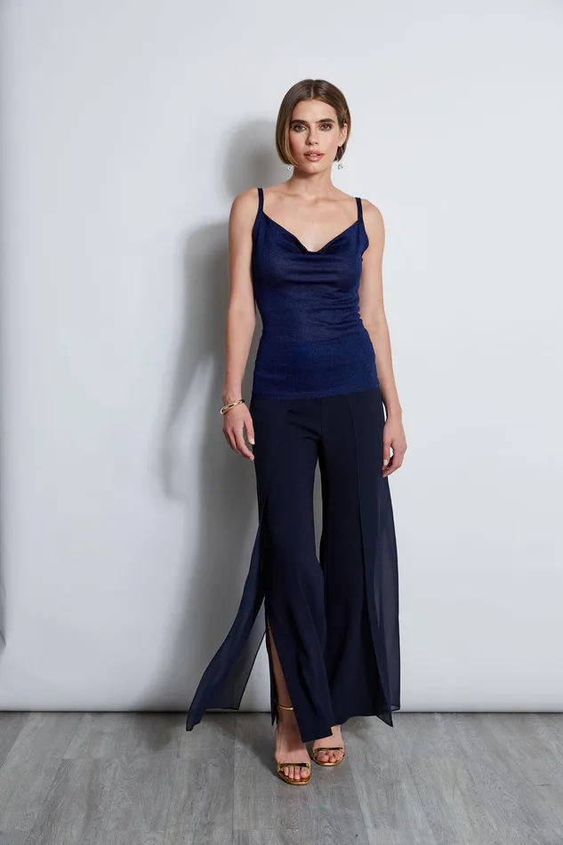Elie Tahari Metallic Knit Cami Galaxy Navy Women Tops