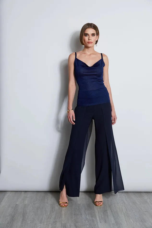 Elie Tahari Metallic Knit Cami Galaxy Navy Women Tops