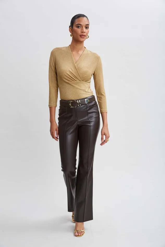 Elie Tahari Metallic Ruched Knit Gold Women Tops