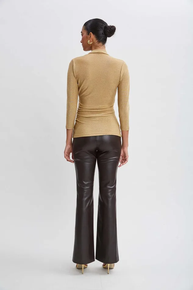Elie Tahari Metallic Ruched Knit Gold Women Tops
