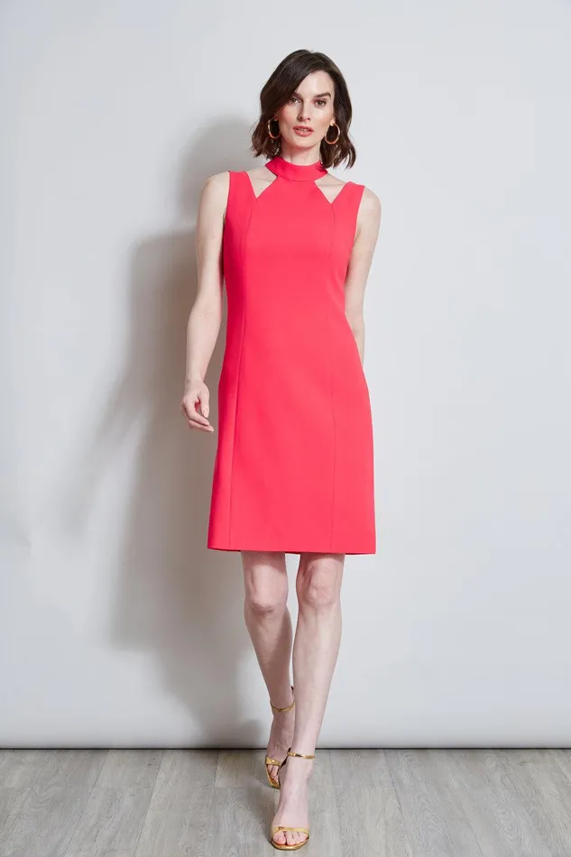 Elie Tahari Mock Neck Cut Out Dress Wild Strawberry Women Dresses and Jumpsuits