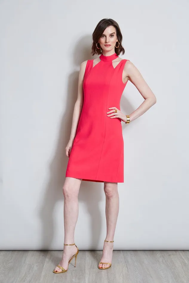 Elie Tahari Mock Neck Cut Out Dress Wild Strawberry Women Dresses and Jumpsuits