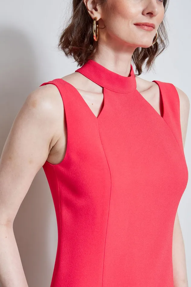 Elie Tahari Mock Neck Cut Out Dress Wild Strawberry Women Dresses and Jumpsuits