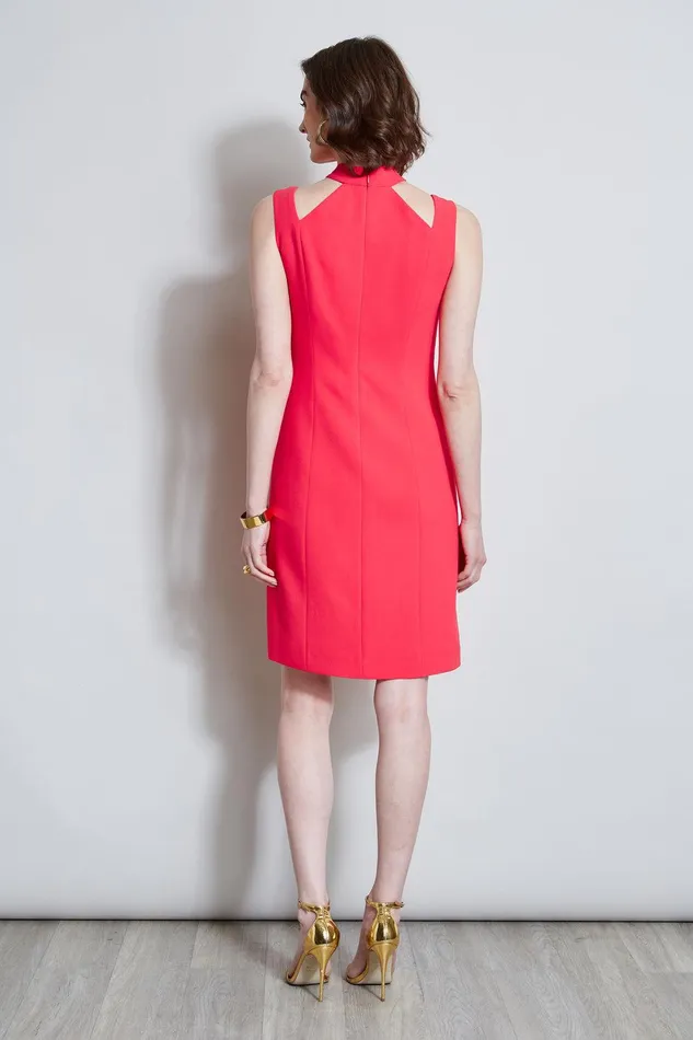 Elie Tahari Mock Neck Cut Out Dress Wild Strawberry Women Dresses and Jumpsuits