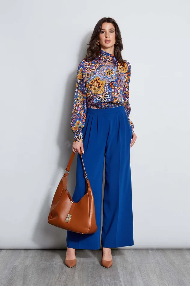 Elie Tahari Night Garden Silk Draped Shirt Night Garden Print Women Tops